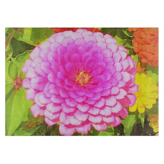 夏かわいらし園のピンクの丸《植物》百日草 カッティングボード (正面)