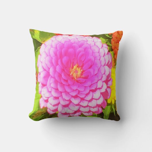 夏かわいらし園のピンクの丸《植物》百日草 クッション (正面)