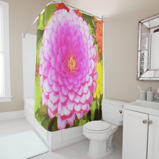 夏かわいらし園のピンクの丸《植物》百日草 シャワーカーテン (インサイチュ)