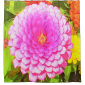 夏かわいらし園のピンクの丸《植物》百日草 シャワーカーテン (正面)