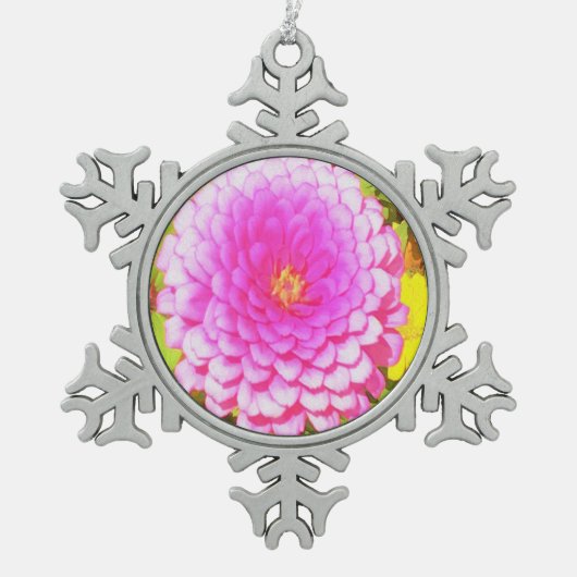 夏かわいらし園のピンクの丸《植物》百日草 スノーフレークピューターオーナメント (正面)