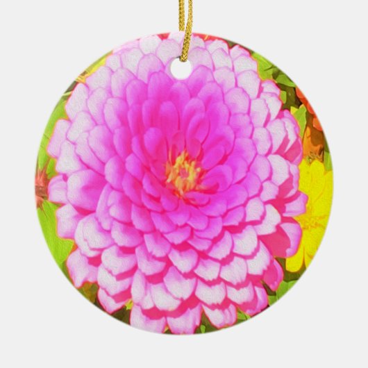 夏かわいらし園のピンクの丸《植物》百日草 セラミックオーナメント (正面)