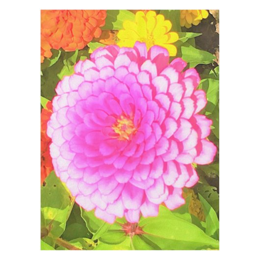 夏かわいらし園のピンクの丸《植物》百日草 テーブルクロス (正面)