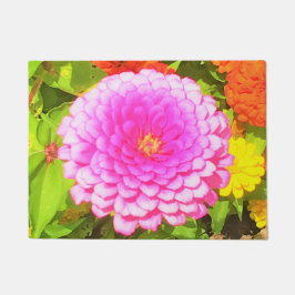 夏かわいらし園のピンクの丸《植物》百日草 ドアマット