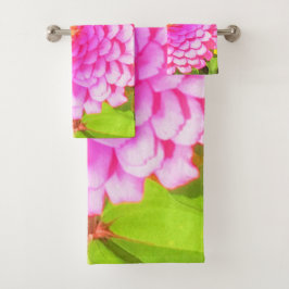 夏かわいらし園のピンクの丸《植物》百日草 バスタオルセット