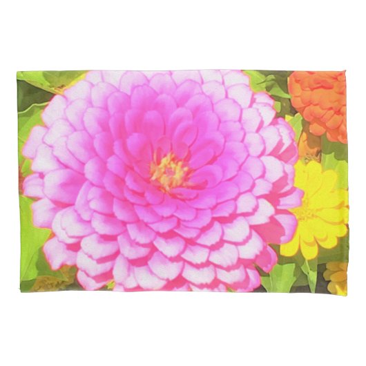 夏かわいらし園のピンクの丸《植物》百日草 枕カバー (正面)