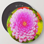 夏かわいらし園のピンクの丸《植物》百日草 缶バッジ (正面&裏面)