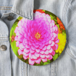 夏かわいらし園のピンクの丸《植物》百日草 缶バッジ