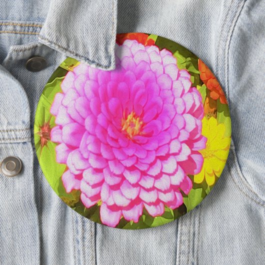 夏かわいらし園のピンクの丸《植物》百日草 缶バッジ (インサイチュ)