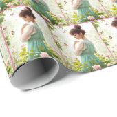 夏かわいらし園の少女 ラッピングペーパー (ロールコーナー)
