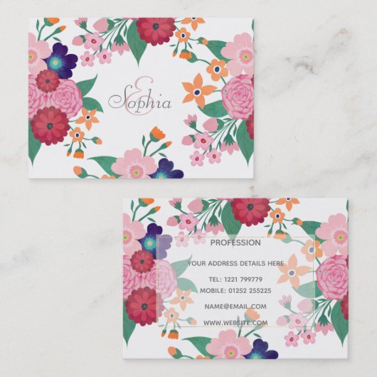 夏かわいらし花デザイン 名刺 (正面/裏面)