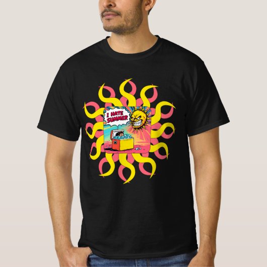 夏が嫌い！面白いコミックスタイルのイラスト Tシャツ (正面)