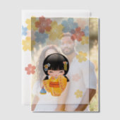 夏こけし人形黄色い着物芸者インサート ベラム紙招待状 (オフセット (カップル))