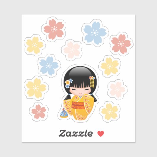 夏こけし人形 – かわいい着物芸者ガール シール (シート)