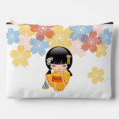 夏こけし人形 – 黄色い着物芸者ガール アクセサリーポーチ (正面)