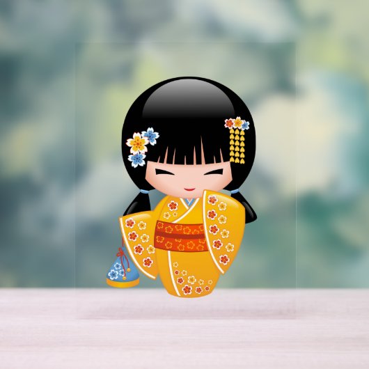 夏こけし人形 – 黄色い着物芸者ガール アクリルサイン (ニュートラル)