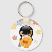 夏こけし人形 – 黄色い着物芸者ガール キーホルダー (正面)
