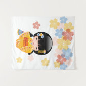 夏こけし人形 – 黄色い着物芸者ガール タペストリー (正面(横))