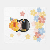 夏こけし人形 – 黄色い着物芸者ガール フリースブランケット (正面(横))