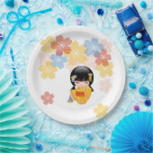 夏こけし人形 – 黄色い着物芸者ガール ペーパープレート (パーティー)