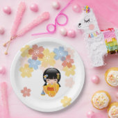 夏こけし人形 – 黄色い着物芸者ガール ペーパープレート (パーティー)