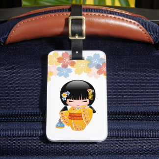 夏こけし人形 – 黄色い着物芸者ガール ラゲッジタグ