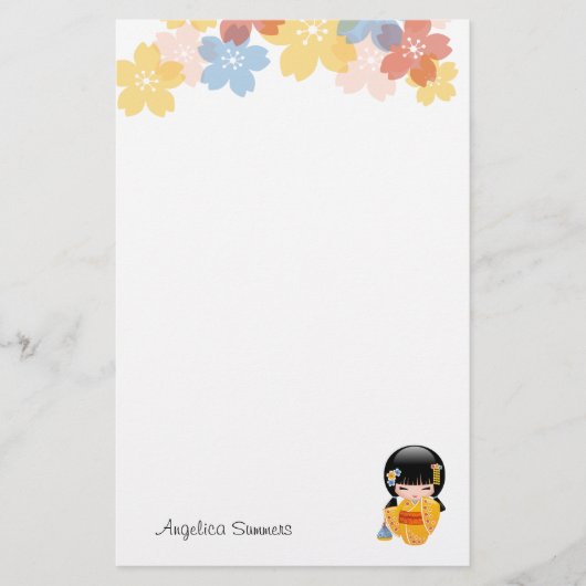 夏こけし人形 – 黄色い着物芸者ガール 便箋 (正面)