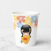 夏こけし人形 – 黄色い着物芸者ガール 紙コップ (裏面)