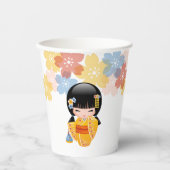 夏こけし人形 – 黄色い着物芸者ガール 紙コップ (正面)