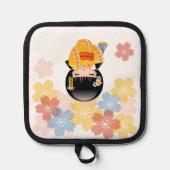 夏こけし人形 – 黄色い着物芸者ガール 鍋敷き (正面)