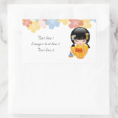 夏こけし人形 – 黄色い着物芸者ガール 長方形シール (バッグ)