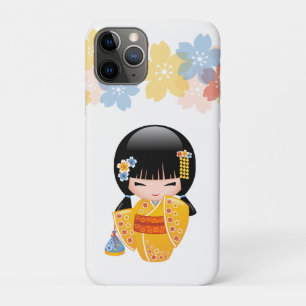 夏こけし人形 – 黄色い着物芸者ガール iPhone 11 PROケース