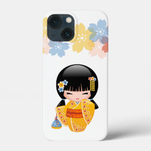 夏こけし人形 – 黄色い着物芸者ガール iPhone 13 MINIケース