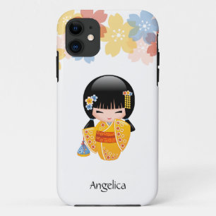 夏こけし人形 – 黄色い着物芸者ガール iPhone 11 ケース