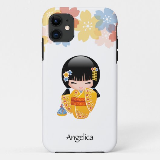 夏こけし人形 – 黄色い着物芸者ガール Case-Mate iPhoneケース (裏面)