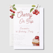 夏さくらんぼオントップ第1バースデーオーバーレイ ベラム紙招待状 (オフセット)