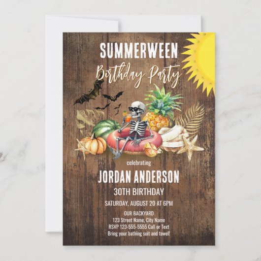 夏とハロウィンの誕生日パーティー 招待状 (正面)