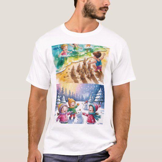 夏と冬の喜びを描いたプレイの季節 Tシャツ (正面)