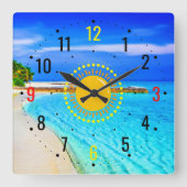 夏と沿岸のスタイル – 写真ビーチ スクエア壁時計 (正面)
