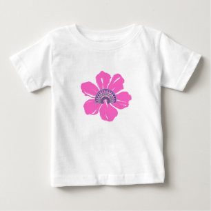 夏にかわいいピンクの花 ベビーTシャツ
