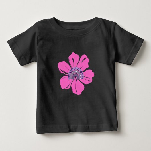 夏にかわいいピンクの花 ベビーTシャツ (正面)