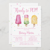 夏にぴったり！ポップな女の子のベビーシャワー 招待状 (正面/裏面)