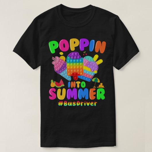 夏にポピポップ・アートのンIt学校バスの最終日D Tシャツ (デザイン正面)