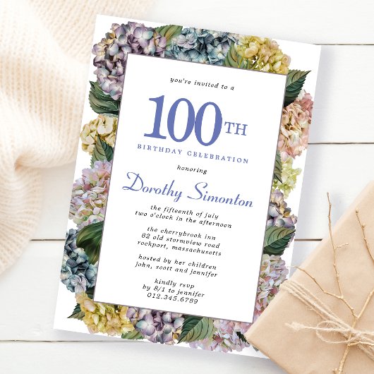 夏のあじさい100th誕生日パーティー 招待状