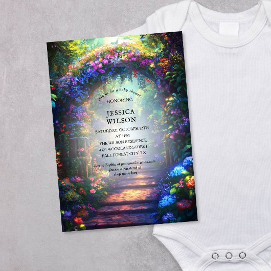 夏のおとぎ話に魅了された森の赤ちゃんシャワー 招待状