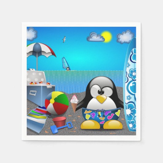 夏のおもしろいのビーチ スタンダードカクテルナプキン (正面)