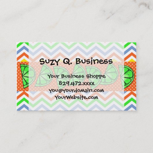 夏のおもしろいのライムのシェブロンの水玉模様の名刺 名刺 (正面)