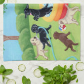 夏のおもしろいのラブラドールの絵を描くこと キッチンタオル (折り畳み)