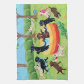 夏のおもしろいのラブラドールの絵を描くこと キッチンタオル (縦)