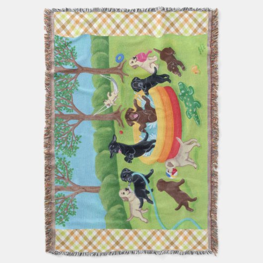 夏のおもしろいのラブラドールの絵を描くこと スローブランケット (正面縦)